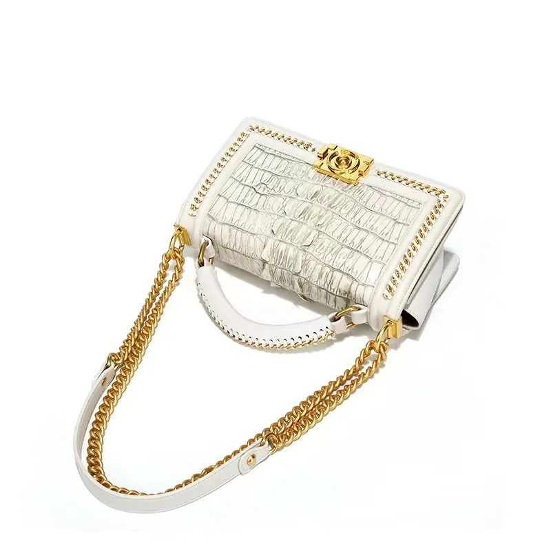 Bag Single Women's High-End Handbags Shoulder Snake Patterned Cowhide Y2k Chain Crossbody High-Grade Clutche Party Versatile