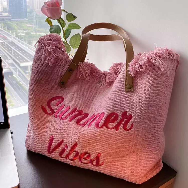 Nuova borsa da spiaggia, borsa da viaggio, borsa con nappe alla moda e semplice, borsa per la mamma, borsa a tracolla di grande capacità_voghion.com