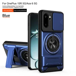 Enhanced Armor Case with Slide Camera Lens Cover and Magnetic Ring Bracket for OnePlus 15R (NEW - Blue)