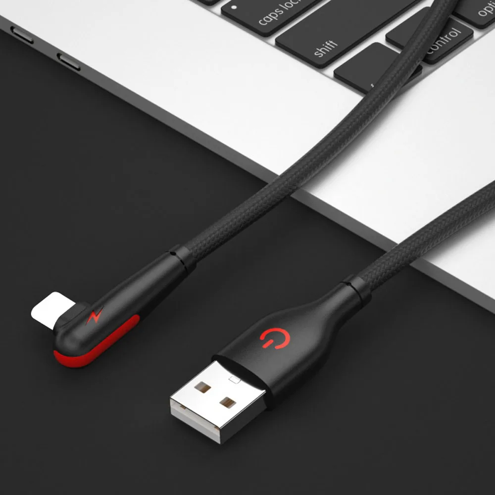 

Elbow Data Transfer Cable for iPhone 6 7 8 Plus 11 12 13 Pro Max X XR iPad Fast Charging Cord 2m 3A 90 Degree USB Charger Cable