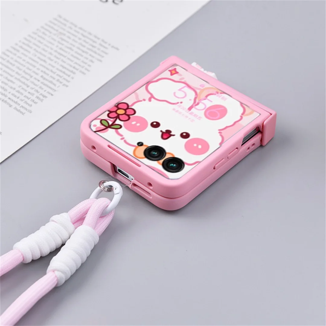 Cute Korean Pink Rabbit Ear Portable Rope Phone Case - Shockproof Cover