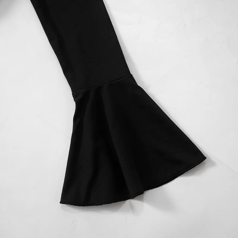 JULISSA MO Patchwork Sexy Cuello en V profundo Volantes Vestido de mujer Negro Manga larga Con cordones Vestido femenino Otoño Slim Elegante Ropa de calle