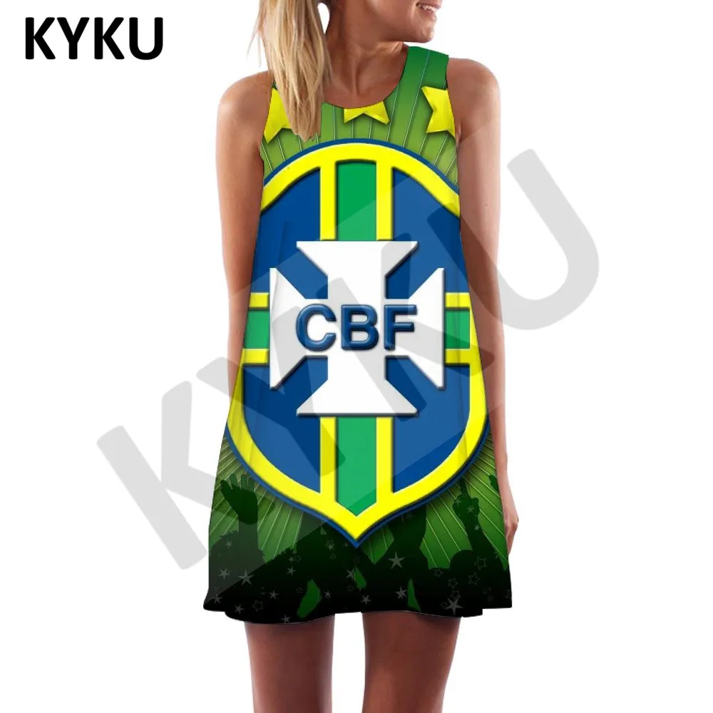 

KYKU Brand Brazil Dress Women Football Party Brazilian Football Boho Womens Clothing Casual Gothic Large Sizes Fashion