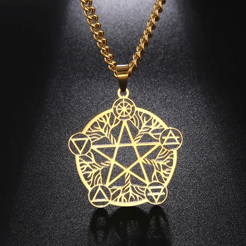 Dawapara Wicca Pentagram Witch Necklace Stainless Steel Amulet for Eternity and Infinity Pagan Religious Symbol Jewelry