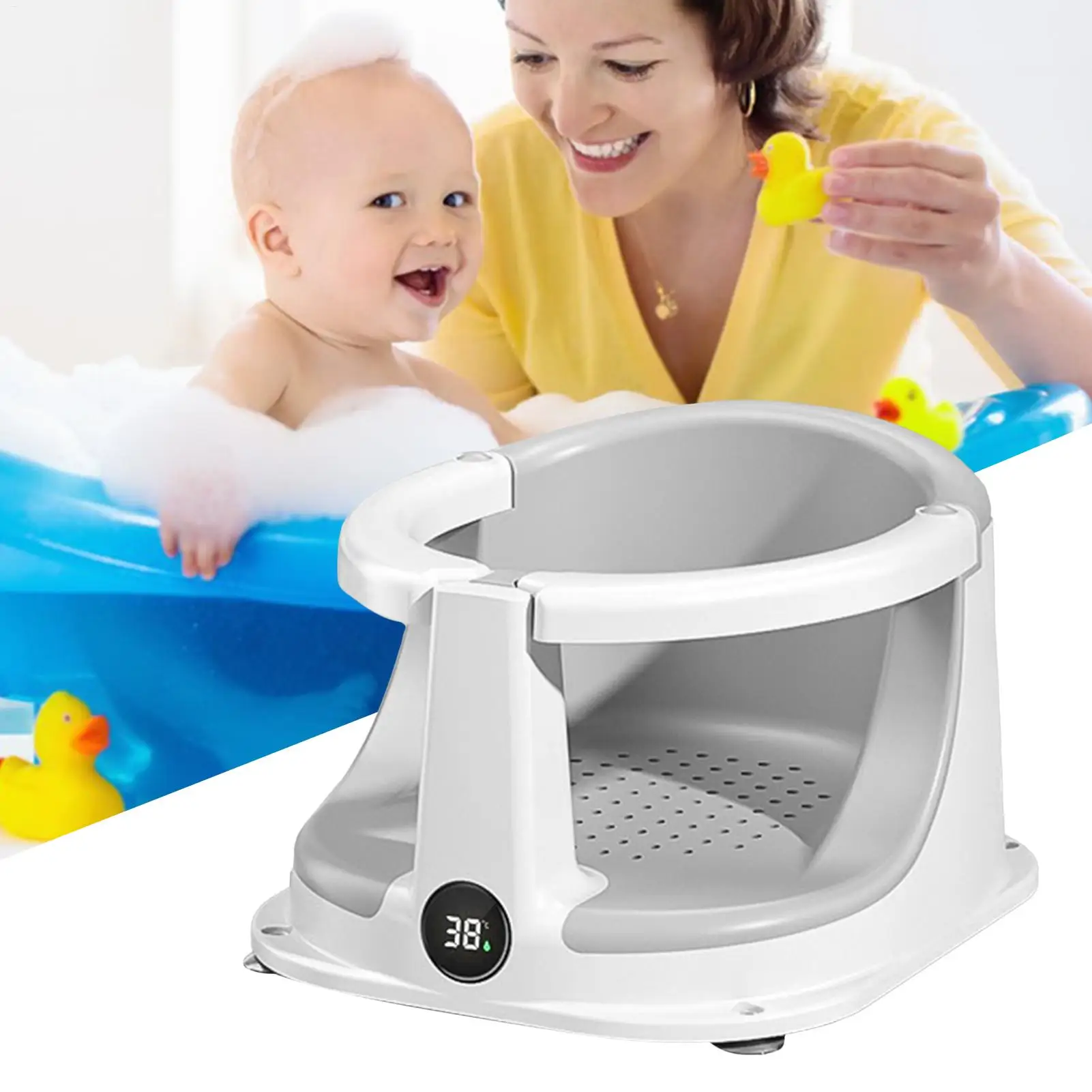 Baby Chair For Bath Baby Bath Tub Seat With Temperature Sensor Children Support Safety Protection Assistance For Home Travel