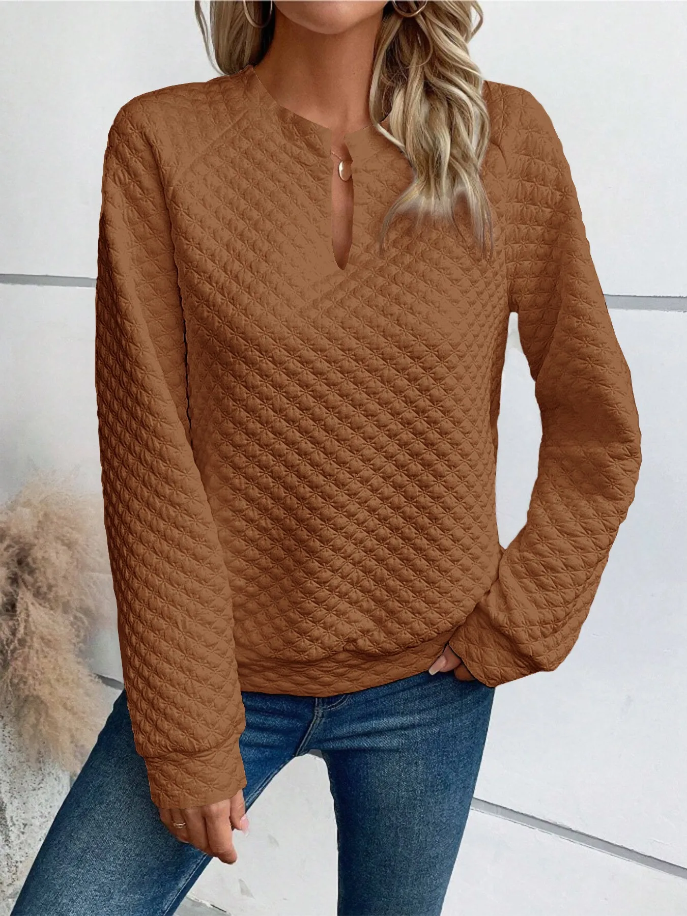 Long Sleeve Hoodie Casual Mid Length Elegant Commute with No Hood Pullover V Neck Patchwork Regular Sleeve Women Sweatshirt