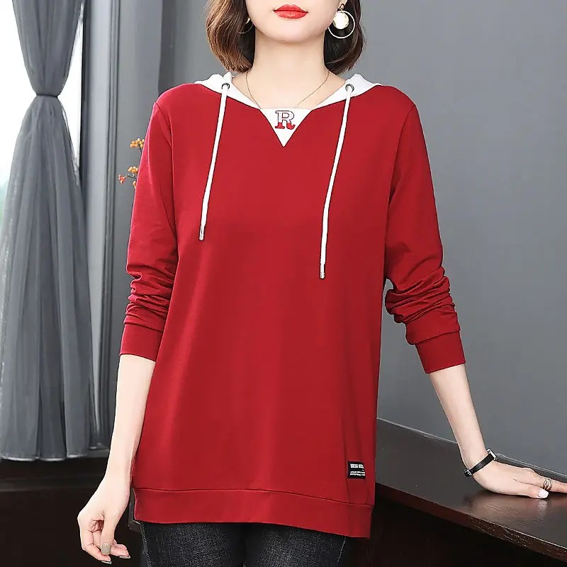 Women Korean Style Appliques Embroidery Hooded Sweatshirts Autumn Casual Streetwear Hoodie Long Sleeve Loose Pullover Tunic Tops