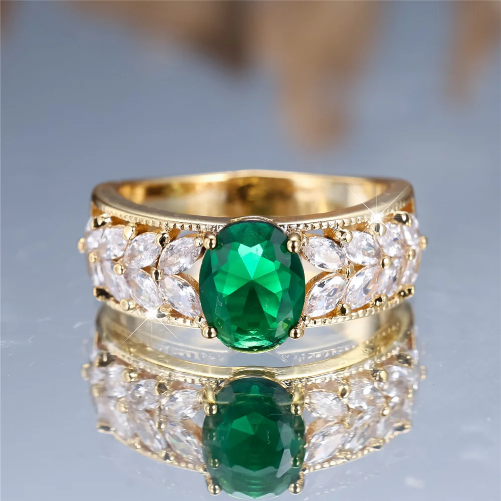 Trendy White Green Zircon Ring Vintage Fashion Gold Color Wedding Bands Engagement Rings For Women Men Minimalist Jewelry