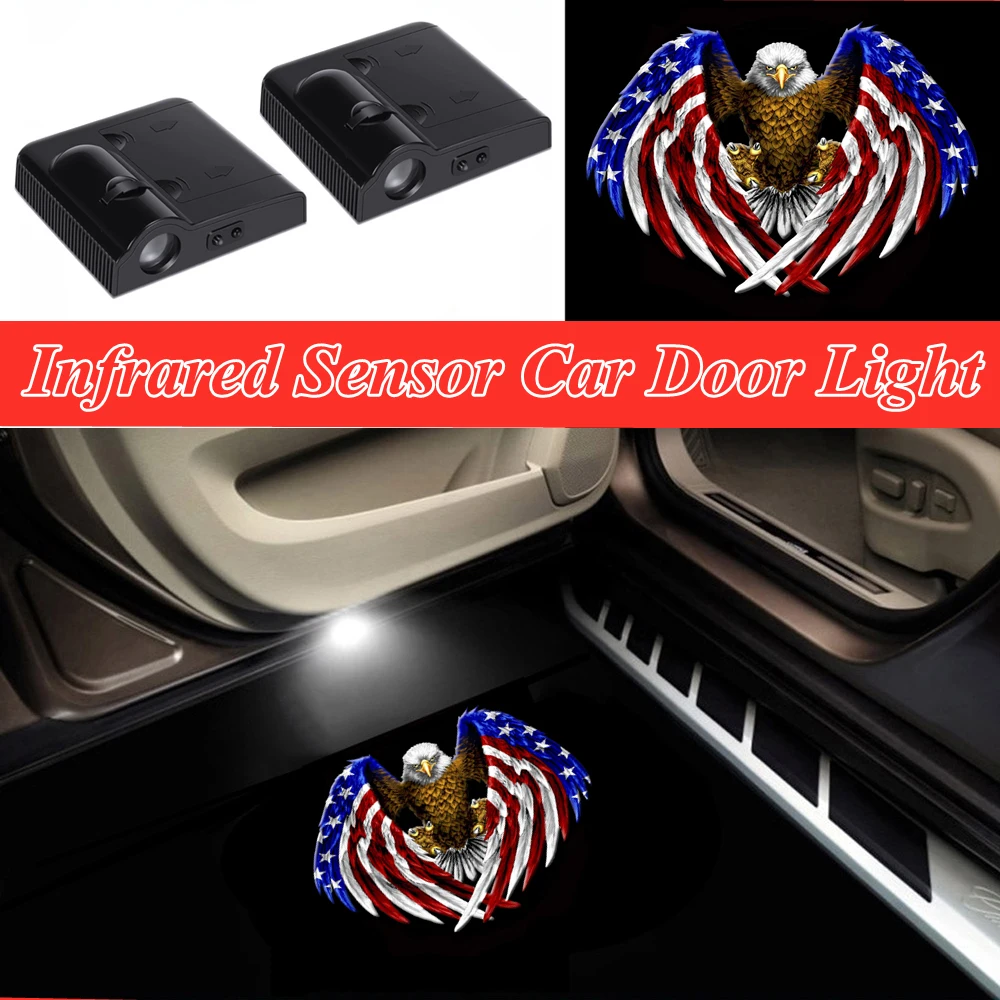 

2 Pieces Wireless American Flag USA Eagle Logo Shadow Light Car Door LED Welcome Laser Projector