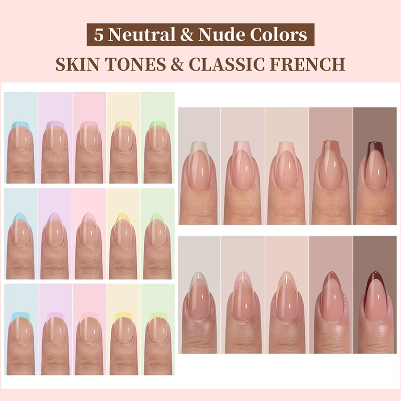 Fake nails 3 In 1 Press On Acrylic Nails 5 Colors/box French Style Removable Wearing Full Cover Tips For Manicure Art Decoration
