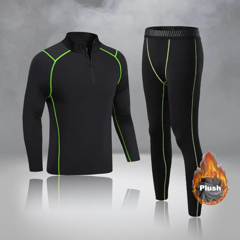 Men Boys Thermal Underwear Warm First Layer Sports Compression Fleece Rashgard Quick Dry Plush Skin Kids Long Johns Jogging Suit 2