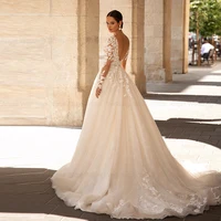 ANGEL Exquisite Wedding Dresses Long Sleeves Sexy Backless Bride Gowns Applique Princess Tulle A-Line vestidos de novia 2