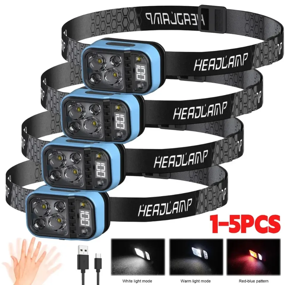 Mini LED Motion Sensor Headlamp Type-C Rechargeable Headlights Powerful Torch Front Lantern Camping Search Light Head Flashlight
