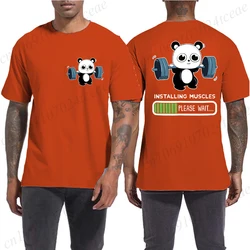 Panda Gym Graphic Tee - Cute & Funny Harajuku Summer Shirt - S (250504 - 5 - 1 - 0)