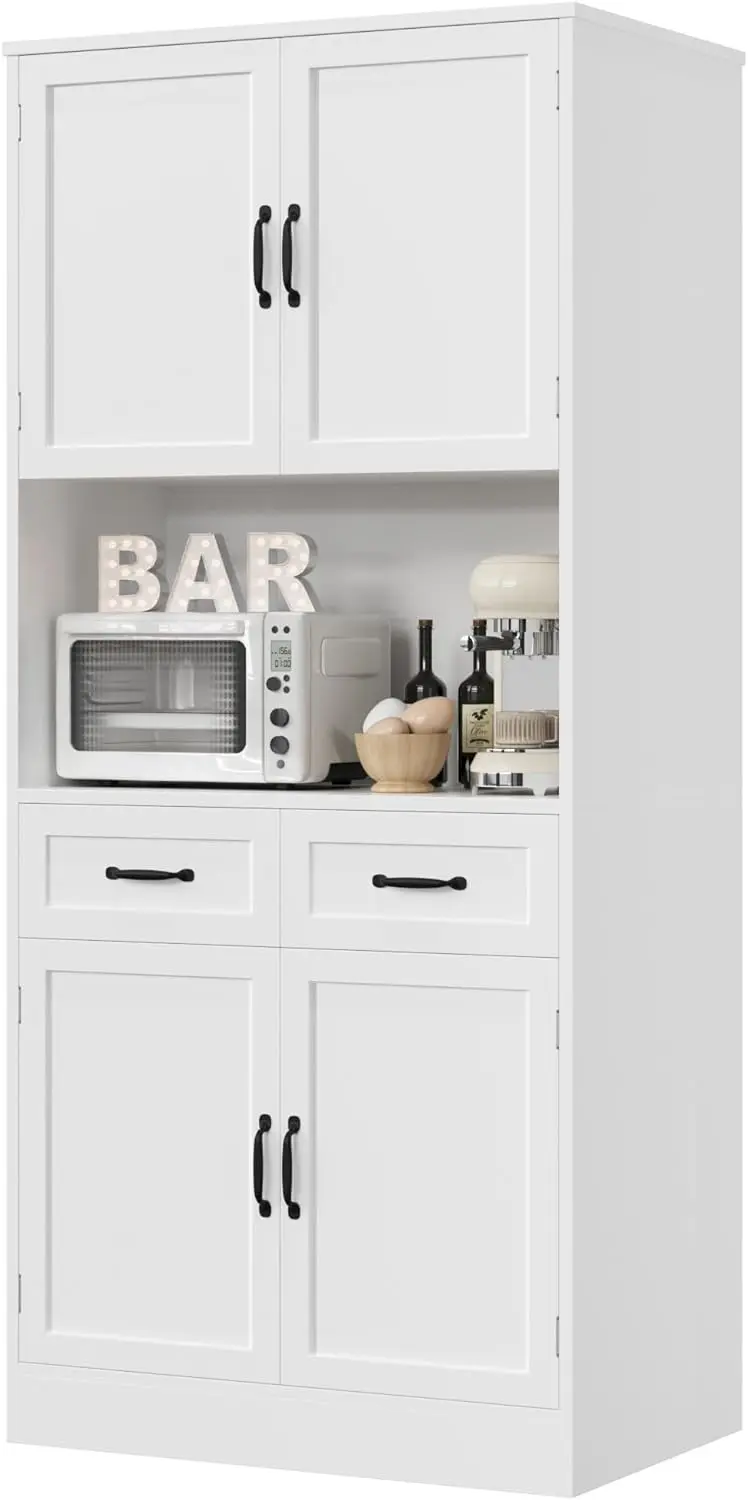 71&ldquo; Tall Kitchen Pantry Storage Cabinet Modern Kitchen Hutch Bar Cabinet with Microwave Stand Wood Buffet Sideboard HOSTACK