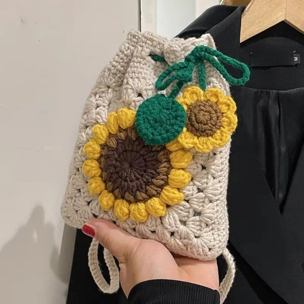 DIY 크로셰 크로스백 크로셰 얀 폴리에스터 해바라기 숄더백 니트 꽃 드로스트링 크로셰 키트 크로셰 애호가들을 위한