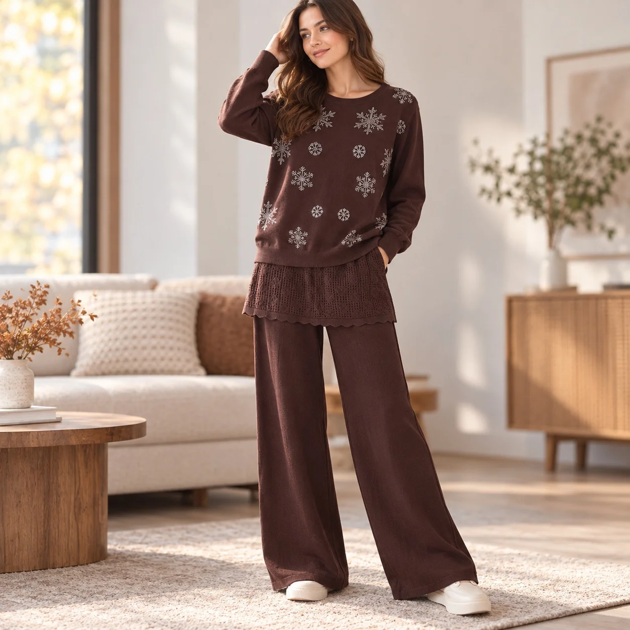 Ensemble de deux pièces pour femme, haut à col rond, élégant, long, à manches longues, style OL pour le travail, coupe classique, pantalon long, automne, hiver 1