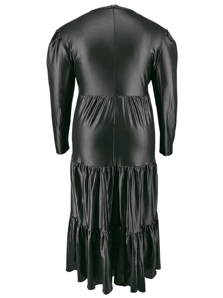 Wmstar Women PU Dress Long Sleeve Fashion Stresswear Draped Sexy Bodycon Fall Maxi Dresses Club Outfits Dropshipping XL-5XL