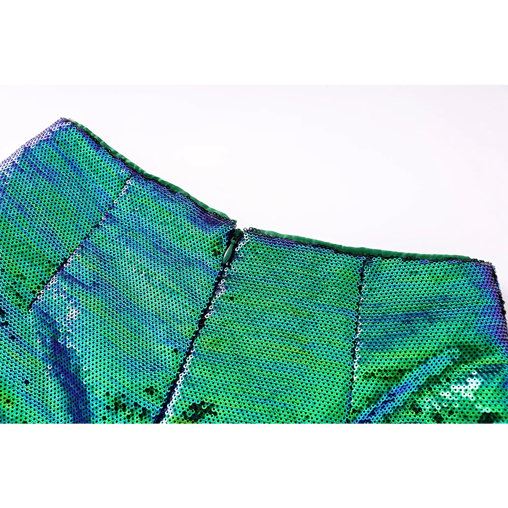 Eye-catching Occasion Wearing Women Clothing Shining Bling Gradient Color Dark Green Sequins 2PCS Blazers Shorts Sets 5