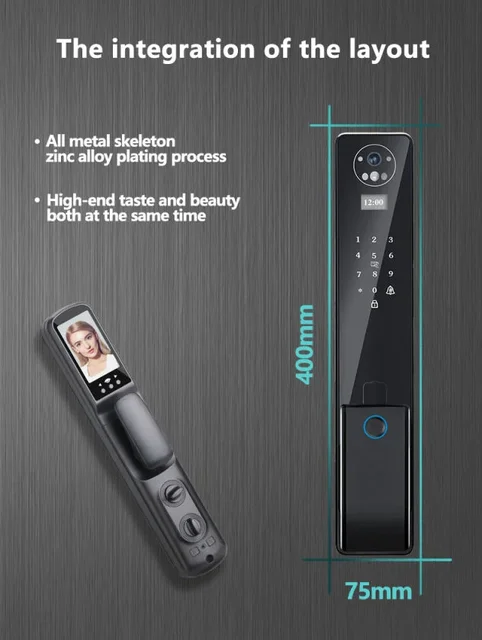 TUYA APP Digital Fingerprint 3D Face Recognition Lock with Camera Electric Digital Biometric Door Smart Lock 2