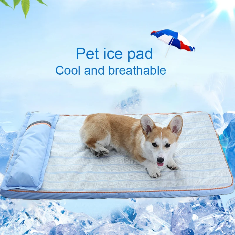 SummerDogBedPetSuppliesIceSilkPadDogSofaBedWithPillow