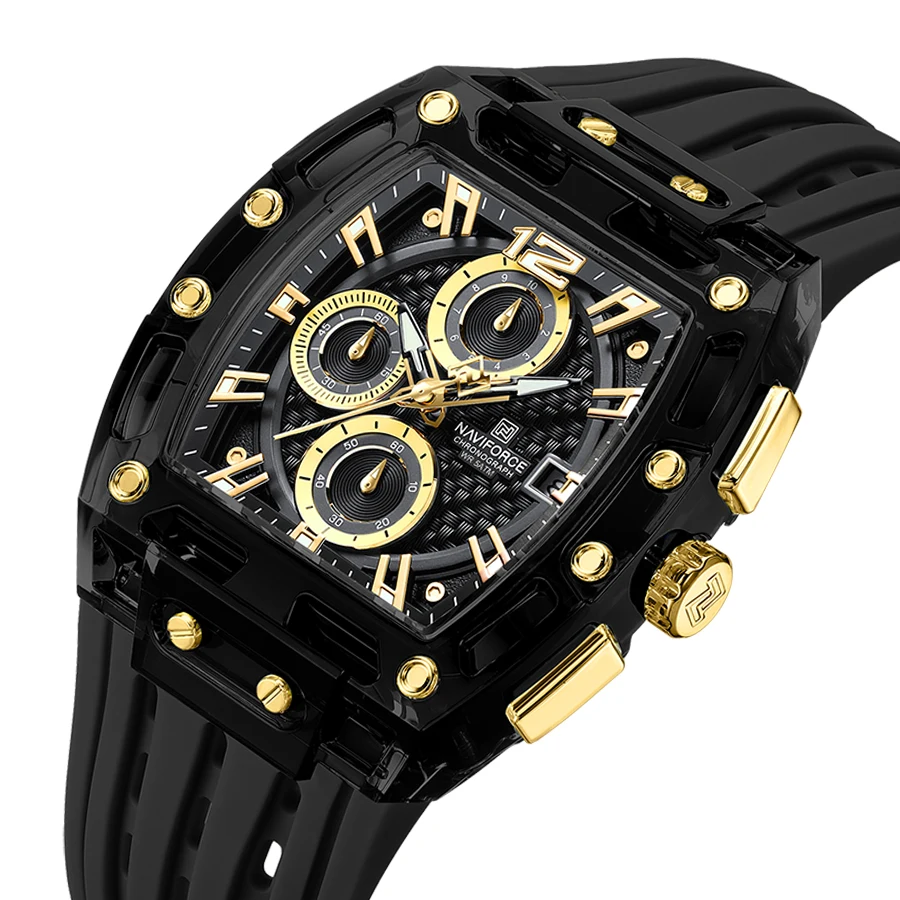 NAVIFORCE Black Silicone Strap Military Sports Chronograph Watch for Men