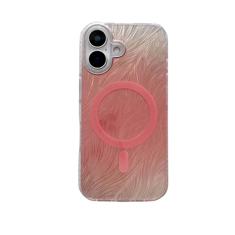 Coque de téléphone de luxe à dégradé laser avec plumes et diamants pour iPhone 16 15 14 13 Pro Max 16pro Glitter Magnetic Cover_voghion.com