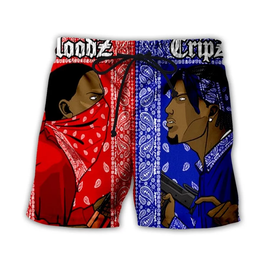 New 3D Printing Blood Gang Bandana Fashion Men Women Tracksuits Crewneck Hip Hop Shorts Plus Size S-7XL Four Seasons Casual 4