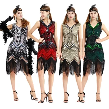 1920S Retro Dress Gatsby Dress Heavy Industry Beaded Sequined Fringed Skirt European and American Women's Clothing