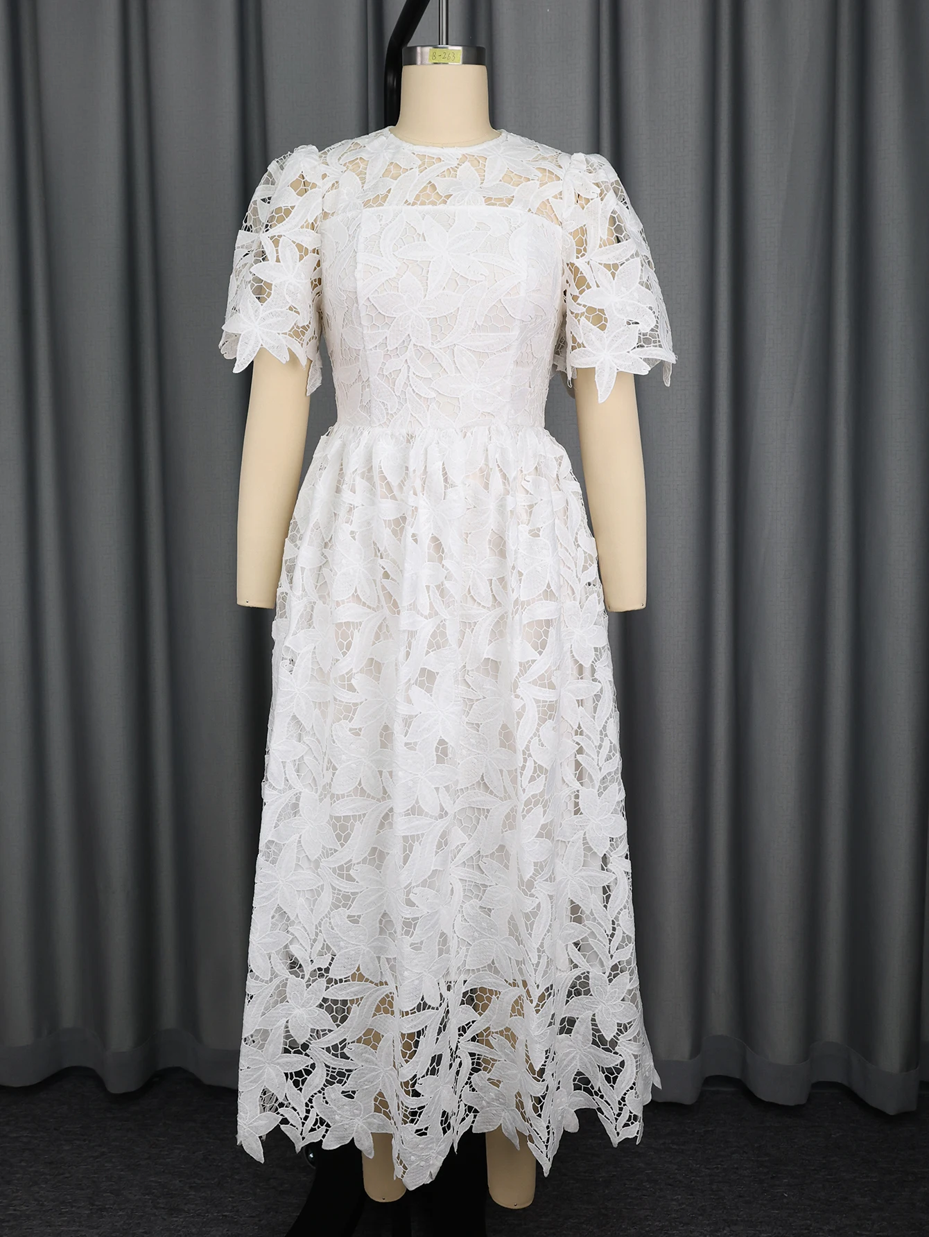 Classy Women A Line Lace Dress O Neck Short Sleeves Hollow Out Irregualr  Length Wedding Guest Bridal Shower Business Party New - AliExpress 200000345