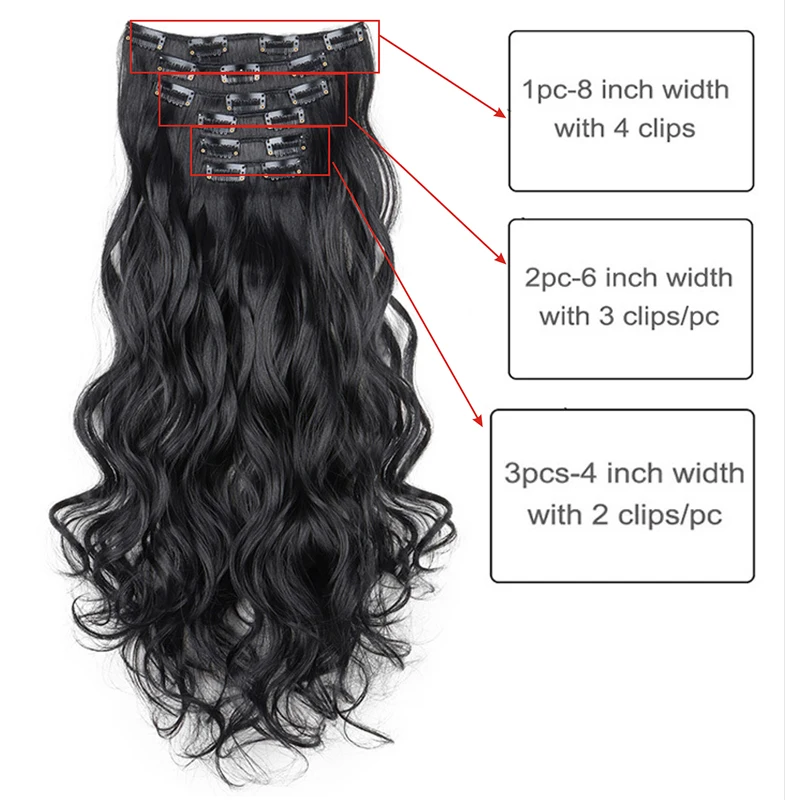 16Clip In Hair Extensions 18Inch  Hair Accessories Long Curly Hair Extension Clip Synthetic Hair Wigs for Women