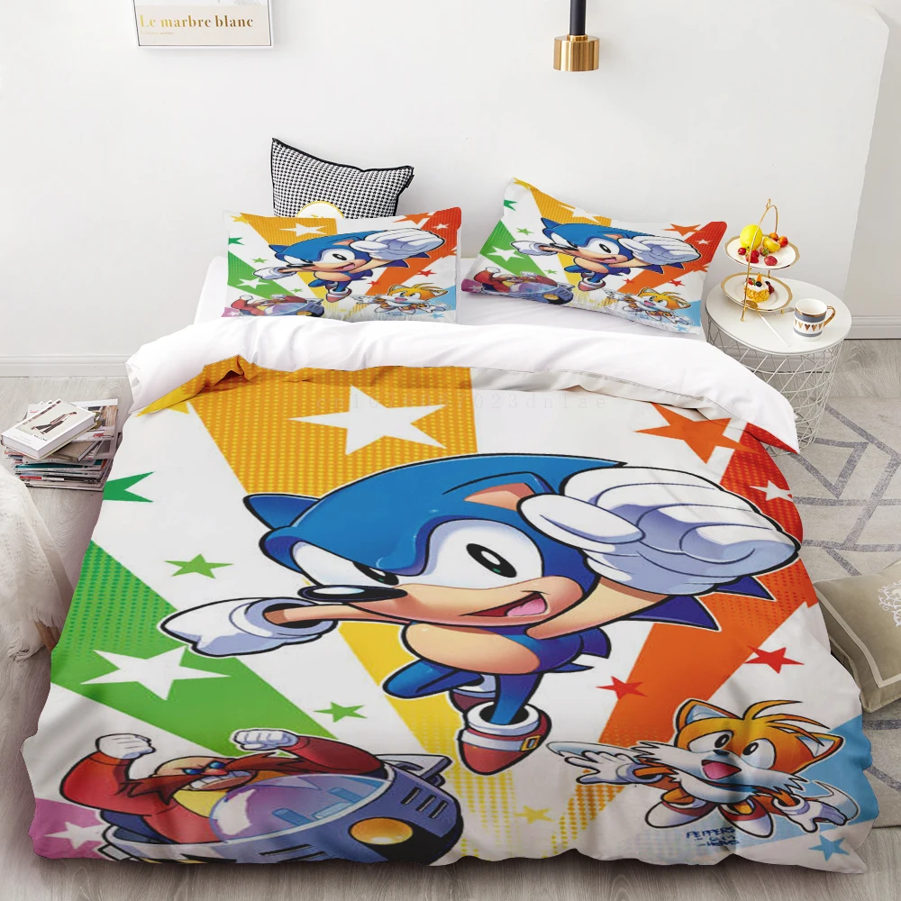 thumbnail image 1 of Funda nórdica Sonic 3D Exquisito juego de cama con estampado digital de dibujos animados Anime Edredón cama juvenil Decoración del hogar Regalo para niños, 1 of 5