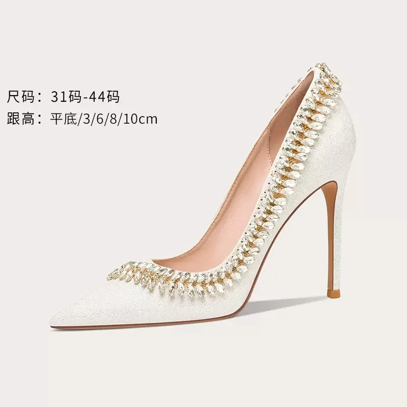 

Новинка весна-лето свадебные туфли Стразы с острыми блестками свадебные туфли на тонком высоком каблуке банкетное платье большие маленькие женские туфли