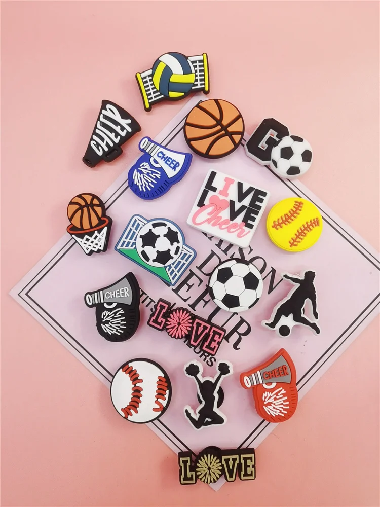 

Design Football Sports Croc Shoes Charms Decorations Funny PVC Buckle Accessories Diy Clog Shoes Decor Adult Children Party Gift