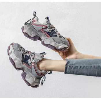 Fashion Women Soft Sole Lace-Up Casual Shoes Thick Sole Running Sports Shoes Comfortable Non-slip Lightweight Women Sneakers 1