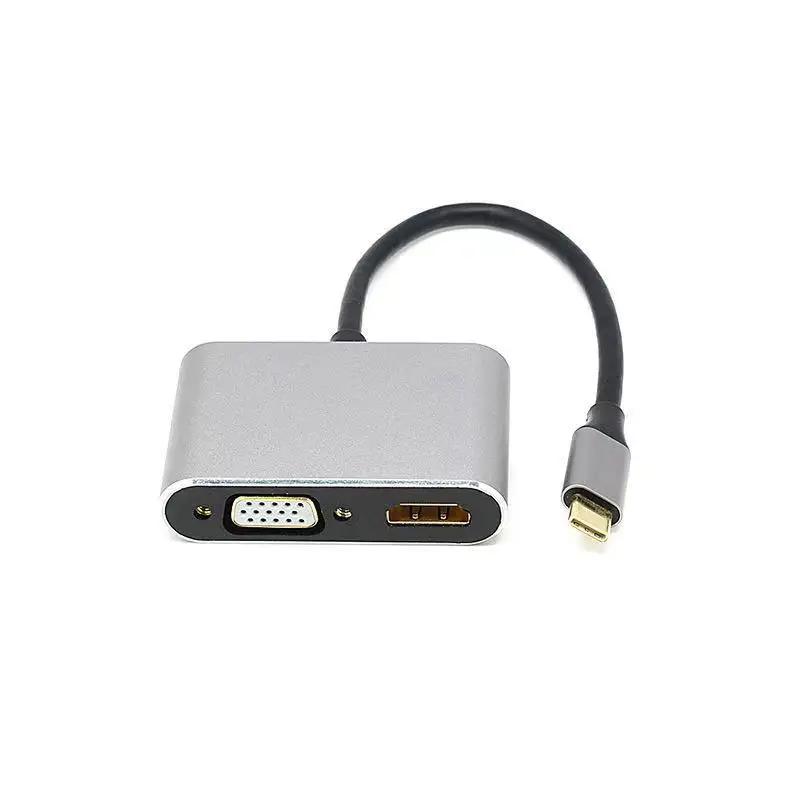 4 in 1 USB C 허브 어댑터 타입 C to HDTV VGA HDMI USB 3.0 디지털 AV 멀티포트 어댑터 (타입 C PD 충전 포트 호환)