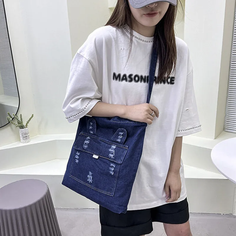 Women's Tote Bag 2024 New Fashionable and Worn Cowboy Crossbody Cute Rabbit Ear Handheld Multi functional Shoulder Bag