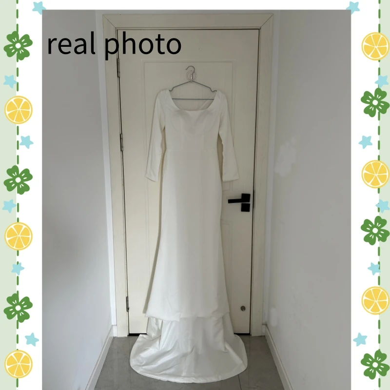 Elegant Mermaid Wedding Dresses With Long Sleeve Fashion Square Collar Simple Vestidos 2024 New Satin Bridal Dress Customized 5