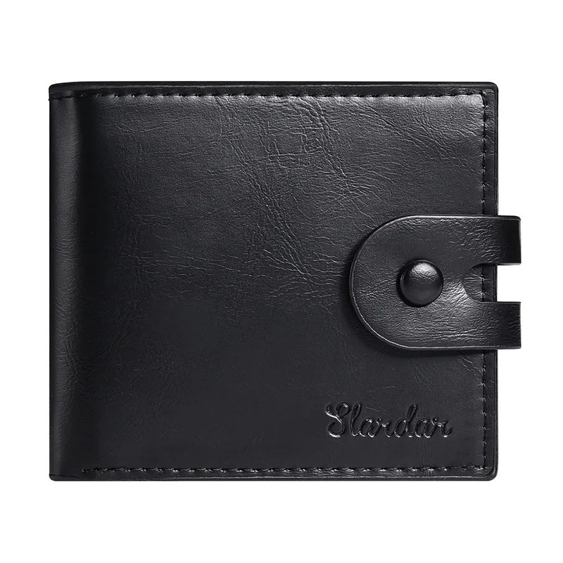 Men's short ultra-thin buckle wallet, youth soft leather wallet, casual student horizontal coin purse
