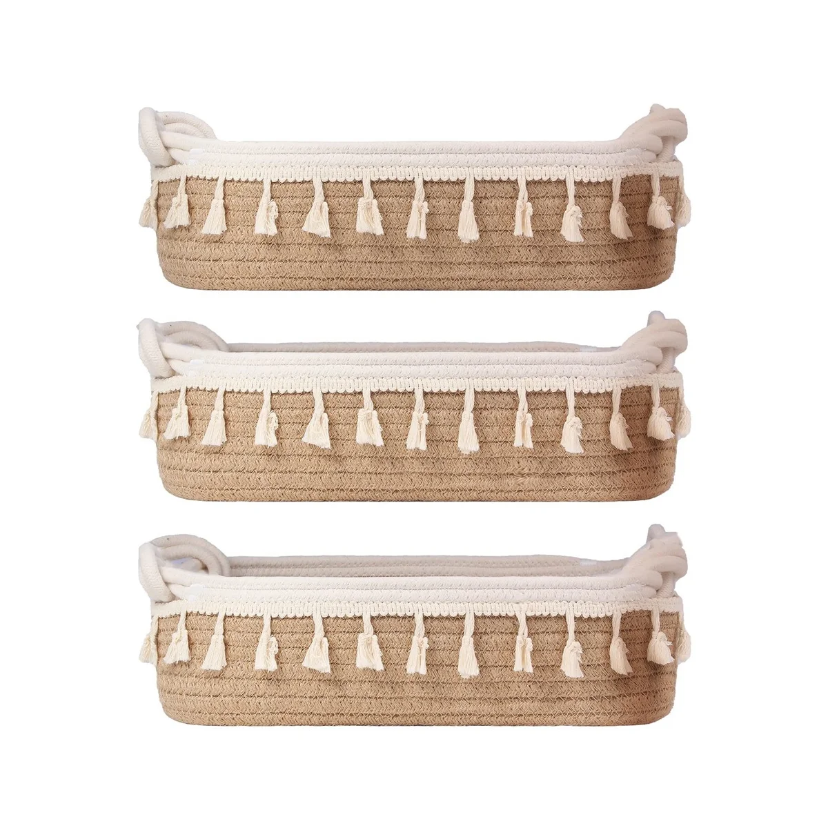 

3PCS Rectangular Pet Baby Toy Cotton Rope Woven Storage Basket Cotton Rope Storage Basket Storage Basket