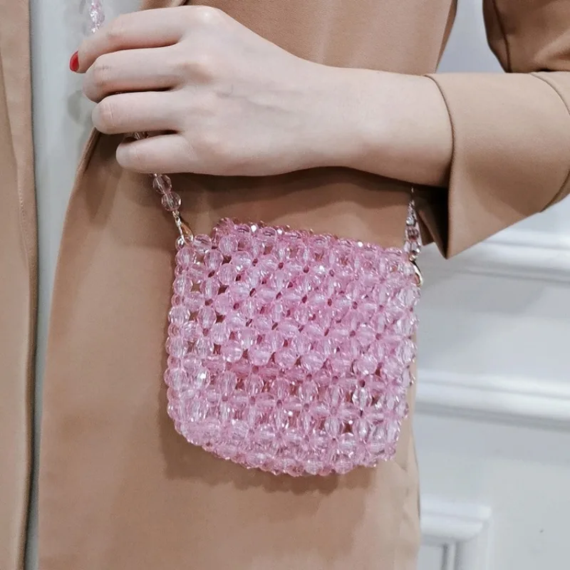 

Customized New Handmade Beaded Pink Sweet Transparent Jelly Fashion Versatile Crossbody Bags for Woman Summer Mobile ID Bag