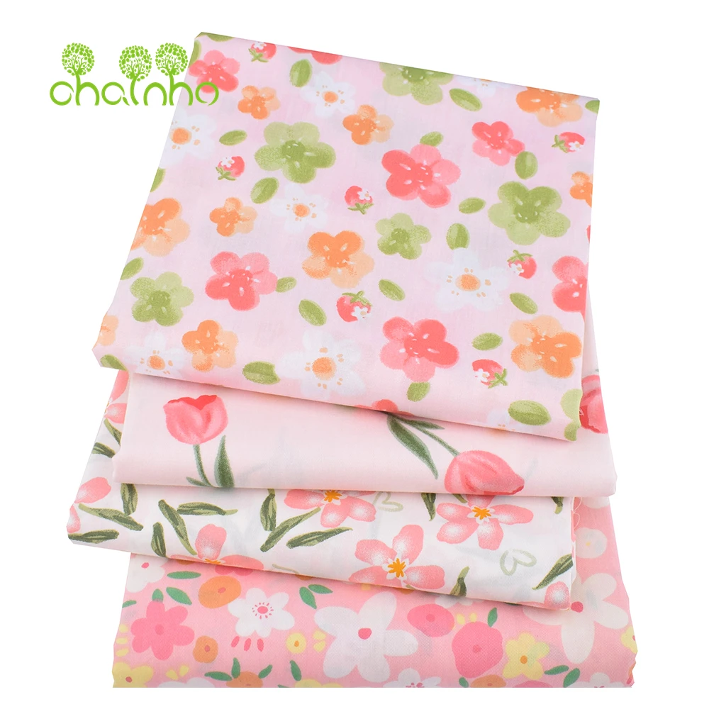 Chainho,Printed Twill Weave Cotton Fabric,DIY Quilting Sewing Material,Home Handmade Textile,Patchwork Cloth,Pink Series,25-6C1