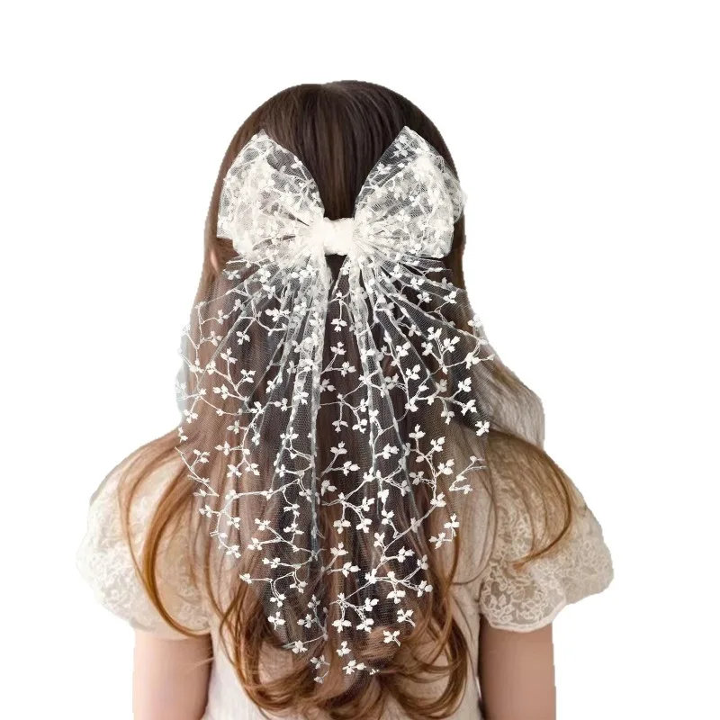Lace Large Bow Kids Hair Accessories Elegant Hair Clips Kids Sweet Department of Mesh Embroidery Headwear Clip Headwear Gifts