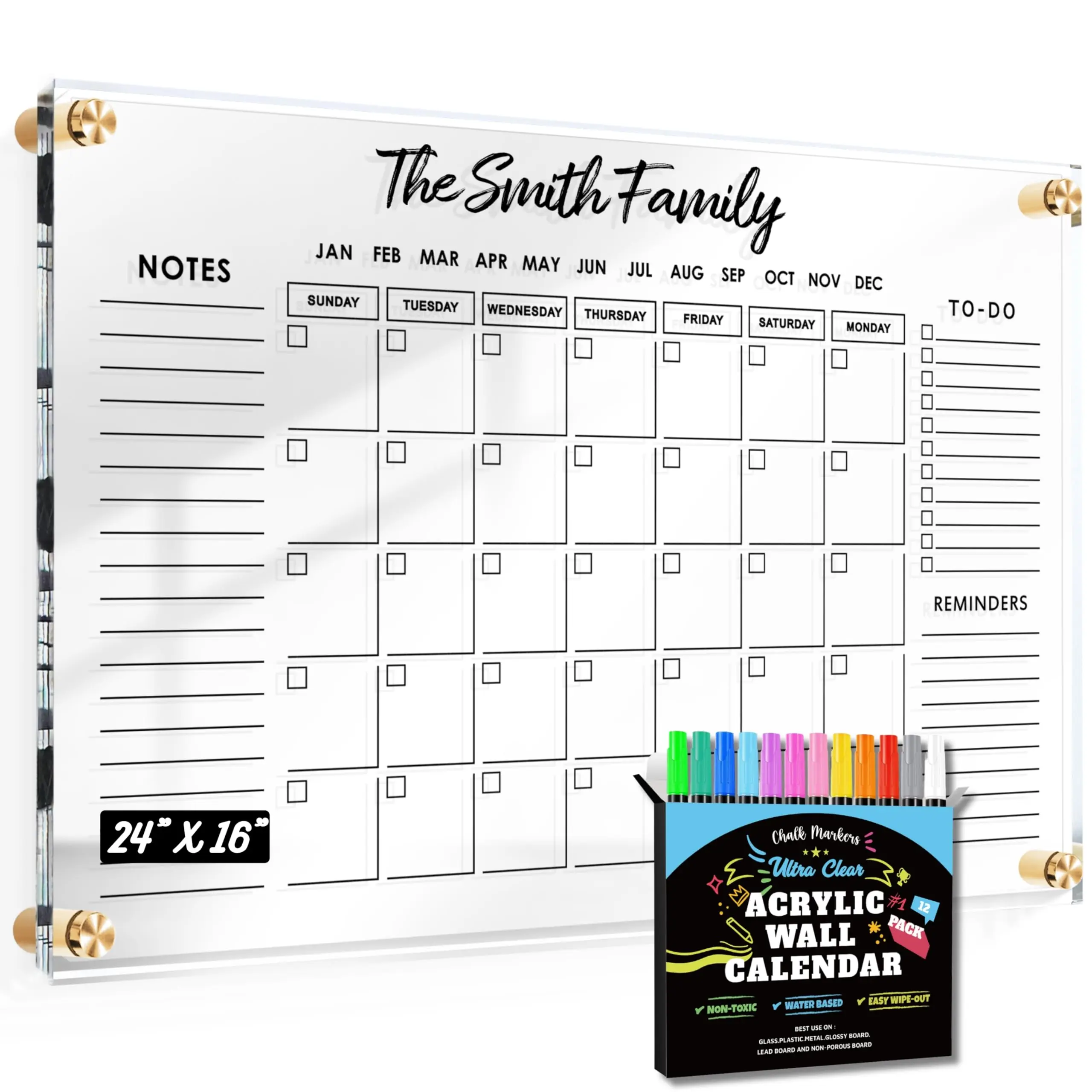Large Oversize Crystal Clear Acrylic Wall Calendar Dry & Erase Board 40 X 60 Monthly Family Calendar Home Office Glass Cal