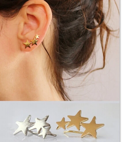

2019 Classim simple jewelry plain high polish shinny 925 sterling silver climber three star earring for women