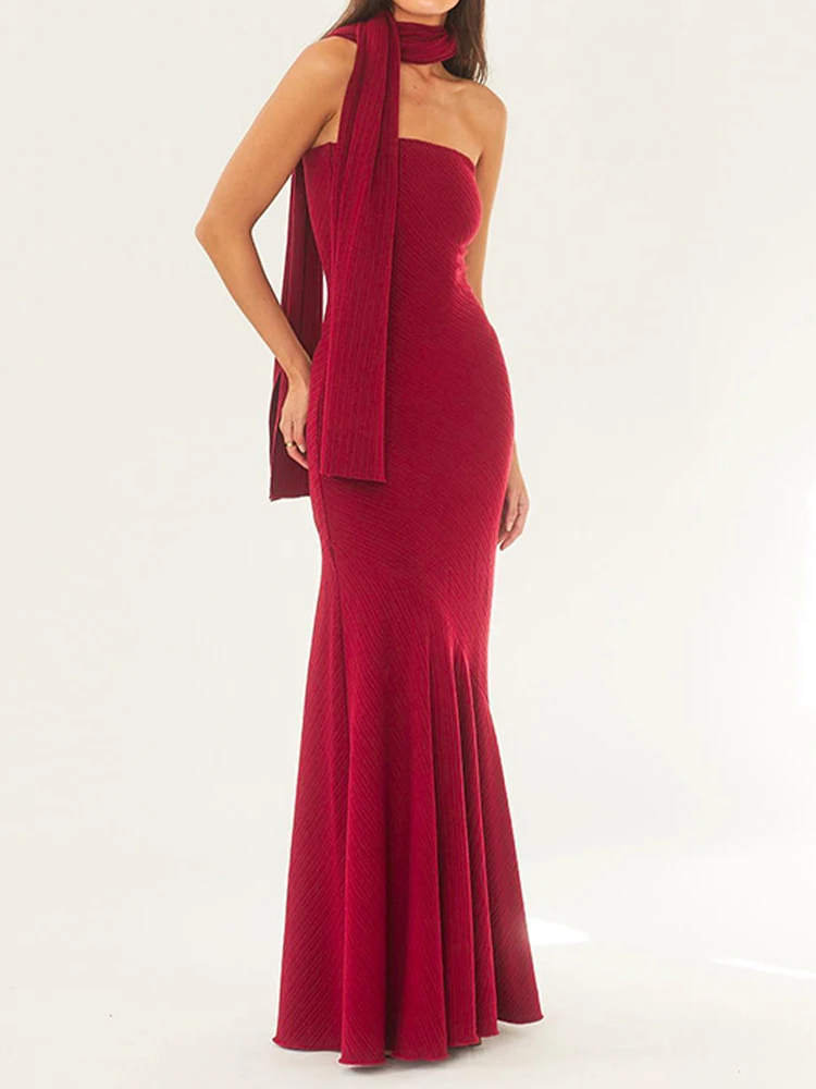 

Summer Long Dresses Women Strapless Evening Dress Ladies Sexy Off Shoulder Backless Dress with Shawl Bodycon Party Vestidos