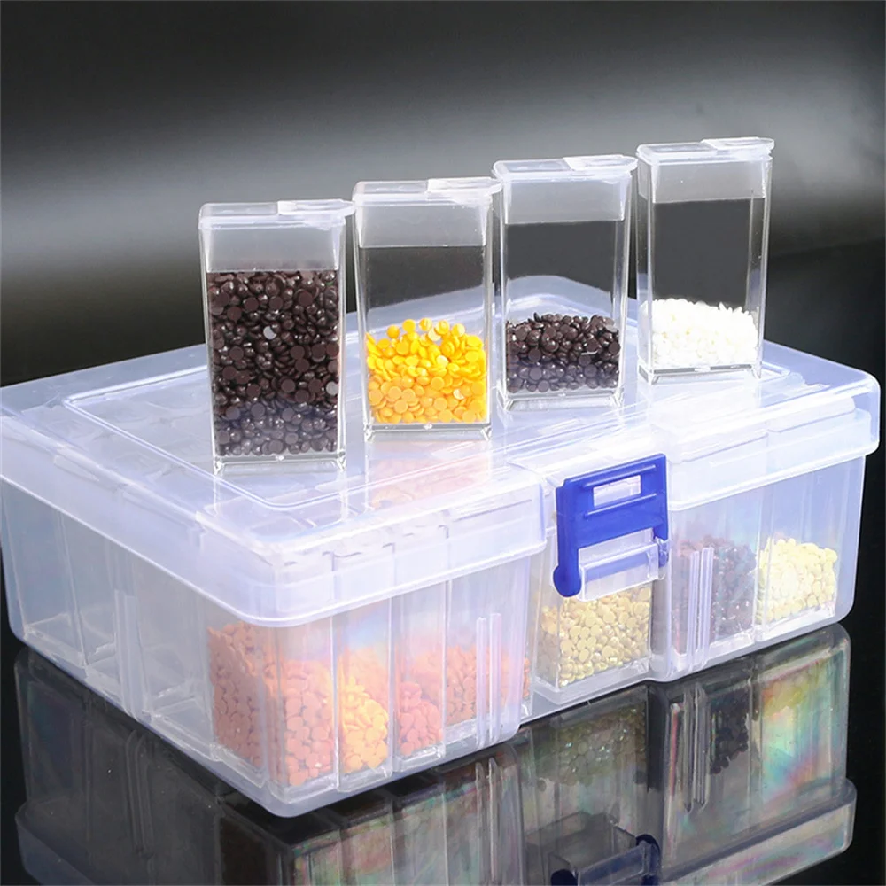 

6-126 Grids Diamond Painting Storage Box Transparent Square Bottle With Stickers Jewelry Beads Storage Organizer Case
