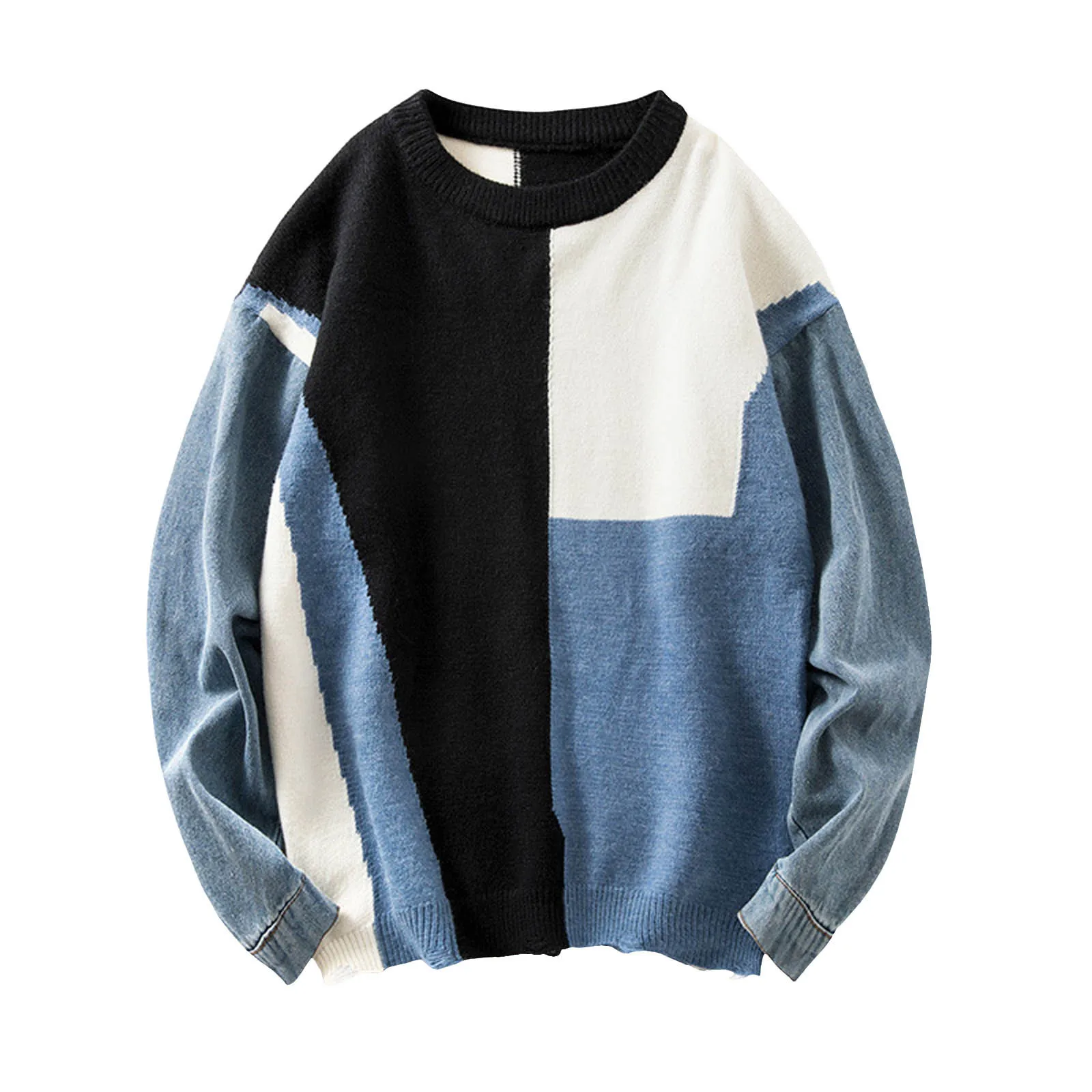 

Mens Autumn And Winter Fashion Casual Pullover Denim Long Sleeve Knitted Sweater Flannel Coat