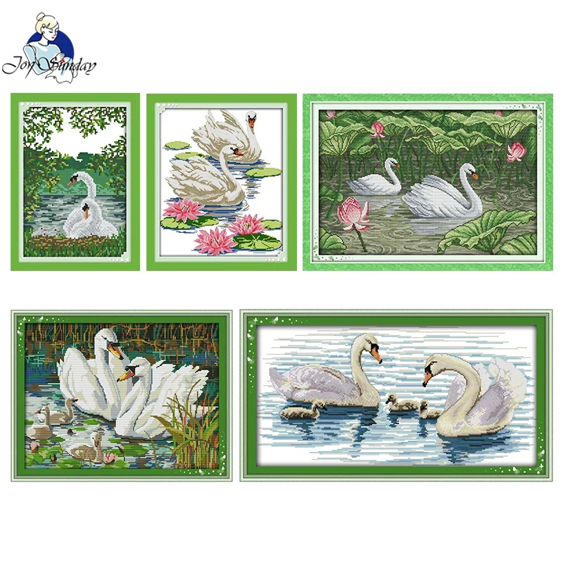 

Набор для вышивки крестиком Joy Sunday, шаблон в виде лебедя Aida 16CT 14CT 11CT, отпечатанная ткань, поделки, Декор, набор игл