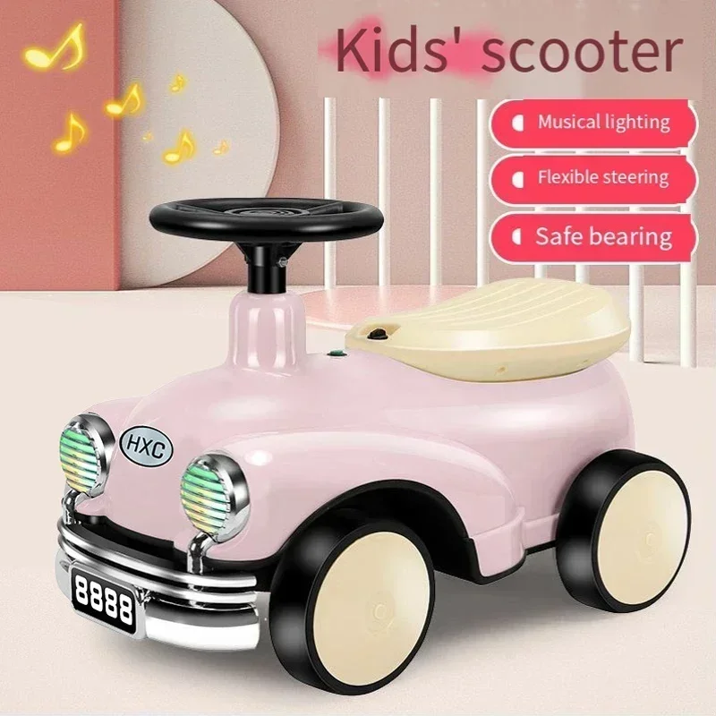 

Retro Children's Scooter Car Baby Scooters Car 1-6 Years Old Boys and Girls Walker Baby Four Wheel Balance Light Music Yo-yo Car